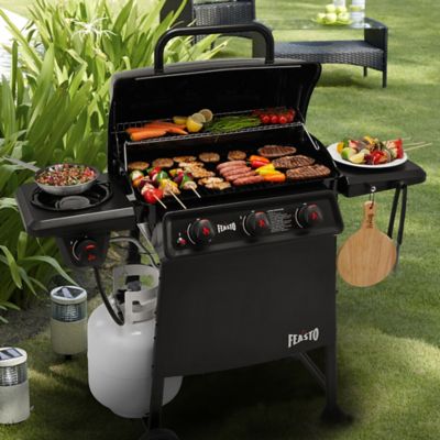 Image showing 7 th Feasto 38,000 BTU Propane Gas Grill with Side Burner, 504 sq. in. Cooking Space, 3-Burner Porcelain-Enamel Outdoor Grill