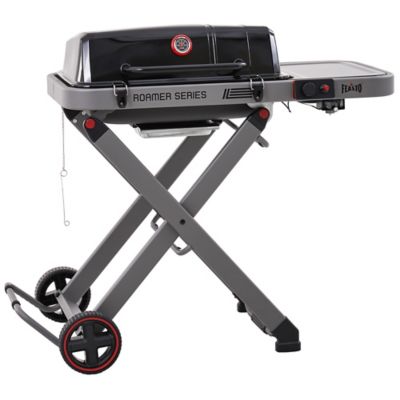 Feasto Roamer Series Portable Propane Grill with Folding Cart, 13000 BTU, 360 sq. in. Cast Iron Grates & Side Table, Black