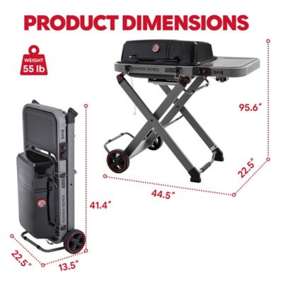 Image showing  Roamer Series Portable Propane Grill with Folding Cart, 13000 BTU, 360 sq. in. Cast Iron Grates & Side Table, Black