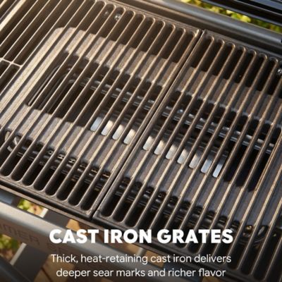 Image showing  Roamer Series Portable Propane Grill with Folding Cart, 13000 BTU, 360 sq. in. Cast Iron Grates & Side Table, Black