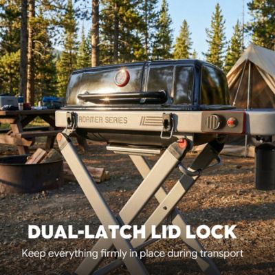 Image showing  Roamer Series Portable Propane Grill with Folding Cart, 13000 BTU, 360 sq. in. Cast Iron Grates & Side Table, Black