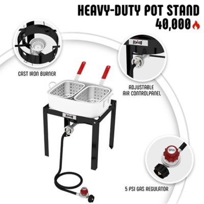 Image showing  18 qt. Propane Fish Fryer with 2 Inner Baskets, Outdoor Aluminum Deep Fryer Seafood Pot and Basket, 40,000 BTUs Burner