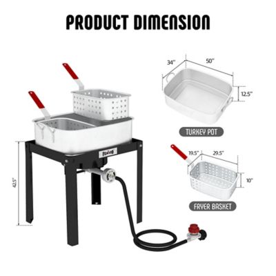 Image showing 5 th Feasto 18 qt. Propane Fish Fryer with 2 Inner Baskets, Outdoor Aluminum Deep Fryer Seafood Pot and Basket, 40,000 BTUs Burner