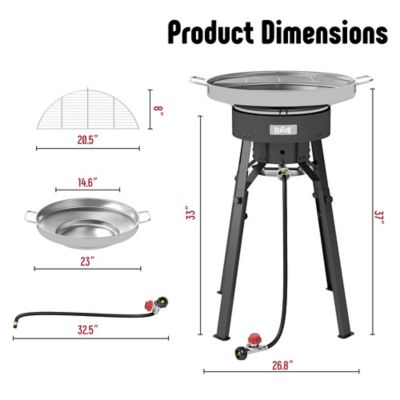 Image showing  23 in. Discada Disc Cooker & Paella Pan, 54,000 BTU Burner & Adjustable Stand, Stainless Steel Outdoor Wok