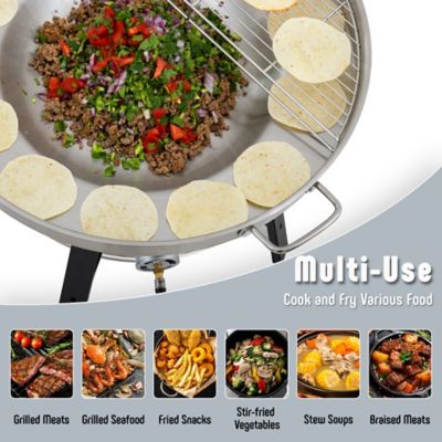 Image showing  23 in. Discada Disc Cooker & Paella Pan, 54,000 BTU Burner & Adjustable Stand, Stainless Steel Outdoor Wok