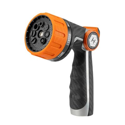 HydroTech Heavy Duty 8 Pattern Max-Flow Zinc Nozzle with Thumb Control, Orange