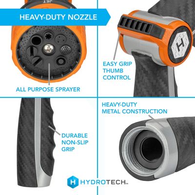 Image showing 6 th HydroTech Heavy Duty 8 Pattern Max-Flow Zinc Nozzle with Thumb Control, Orange
