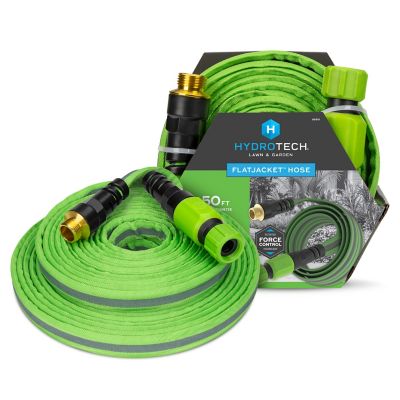 HydroTech 5/8 in. x 50 ft. FlatJacket Flow Control Hose, Green with Aluminum Fitting