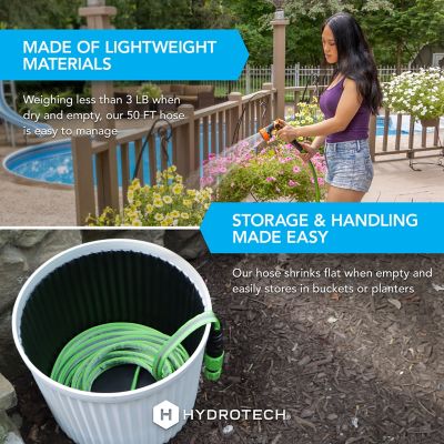 Image showing 5 th HydroTech 5/8 in. x 50 ft. FlatJacket Flow Control Hose, Green with Aluminum Fitting