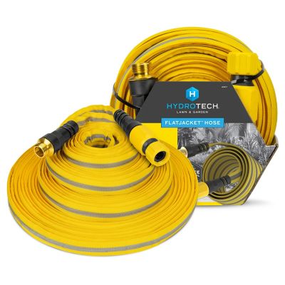 HydroTech 5/8 in. 100 ft. FlatJacket Flow Control Hose, Yellow with Aluminum Fitting