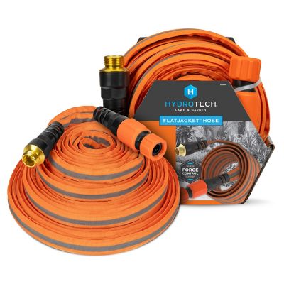HydroTech 5/8 in. x 75 ft. FlatJacket Flow Control Hose, Orange with Aluminum Fitting