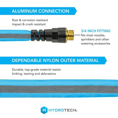 Image showing 2 th HydroTech 5/8 in. x 25 ft. FlatJacket Flow Control Hose, Blue with Aluminum Fitting
