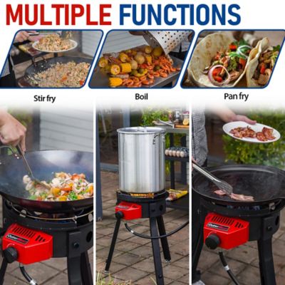 Image showing 2 th OuterMust Outdoor Cooker Wok Station with Cover, Wok, 54,000 BTU Burner and Electronic Ignition For Backyard