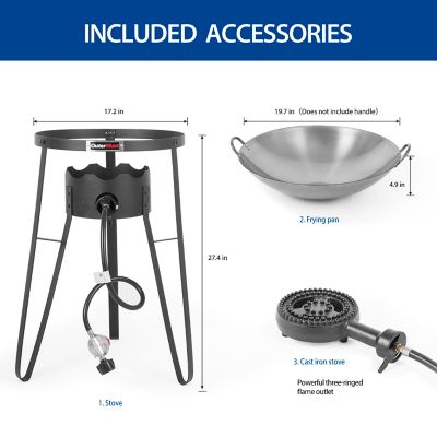 Image showing  Outdoor Cooker With Wok Cuisinart Wok Station with Cover, Iron Wok and 54,000 BTU Burner