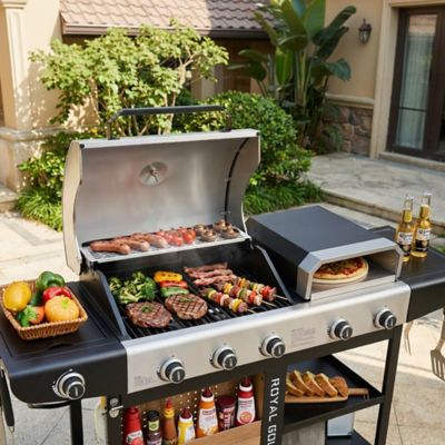 Image showing  Premium Gas Grill and Pizza Oven Combo, with Side Burner, 768 sq. in. Cooking Area, Silver & Black