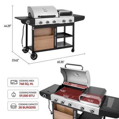 Image showing  Premium Gas Grill and Pizza Oven Combo, with Side Burner, 768 sq. in. Cooking Area, Silver & Black