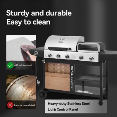 Image showing  Premium Gas Grill and Pizza Oven Combo, with Side Burner, 768 sq. in. Cooking Area, Silver & Black