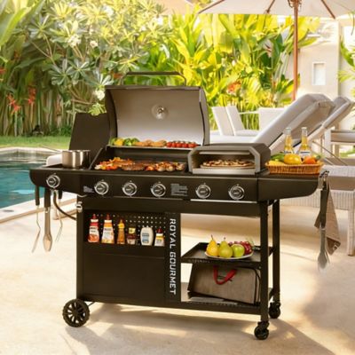 Image showing  Premium Gas Grill and Pizza Oven Combo with Side Burner, 59,000 BTU, Black