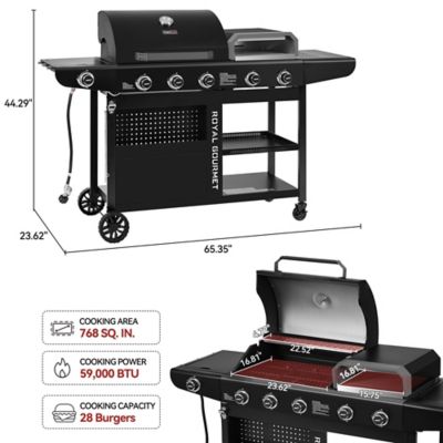 Image showing  Premium Gas Grill and Pizza Oven Combo with Side Burner, 59,000 BTU, Black