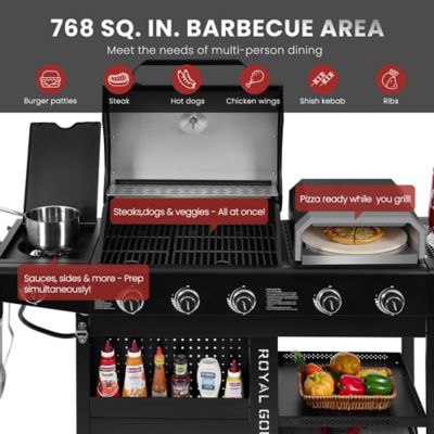 Image showing  Premium Gas Grill and Pizza Oven Combo with Side Burner, 59,000 BTU, Black