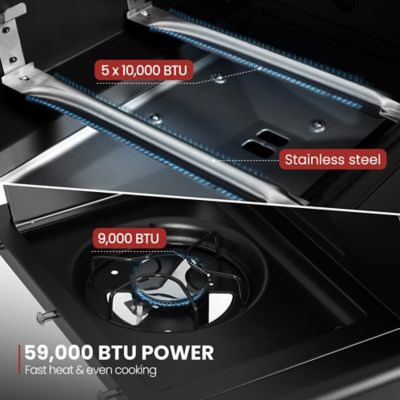 Image showing  Premium Gas Grill and Pizza Oven Combo with Side Burner, 59,000 BTU, Black