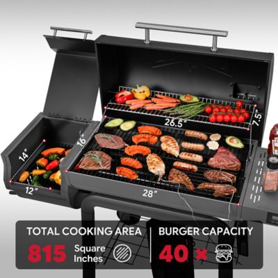 Image showing  30 in. Heavy-Duty Charcoal Grill with Offset Smoker, Digital Temperature Control & 2 Meat Probes, 832 sq. in.