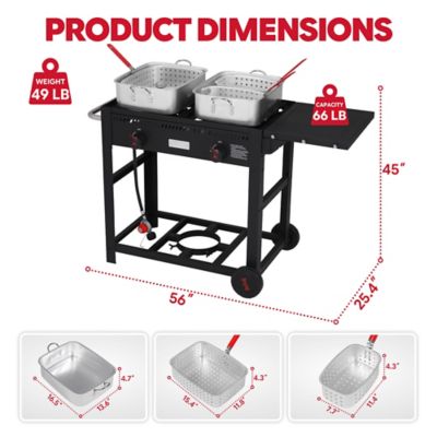 Image showing  90,000 BTU Dual Basket Propane Turkey Fryer with Folding Side Shelf & Hooks