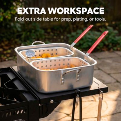 Image showing  90,000 BTU Dual Basket Propane Turkey Fryer with Folding Side Shelf & Hooks