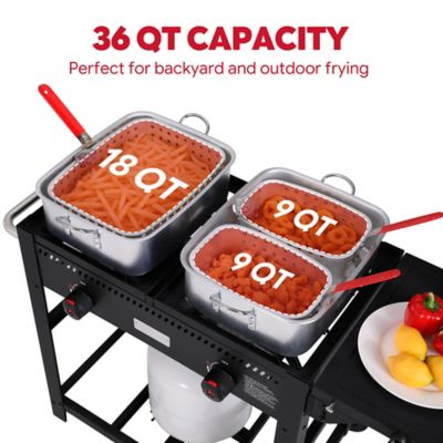 Image showing  90,000 BTU Dual Basket Propane Turkey Fryer with Folding Side Shelf & Hooks