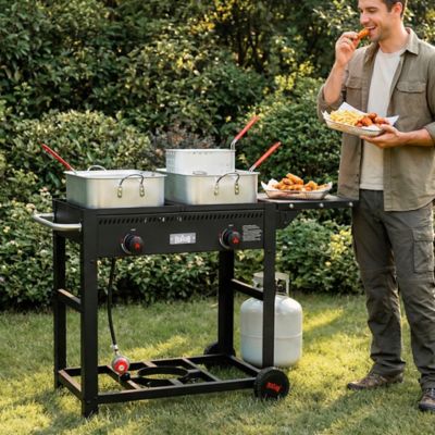 Image showing 7 th Feasto 90,000 BTU Dual Basket Propane Turkey Fryer with Folding Side Shelf & Hooks