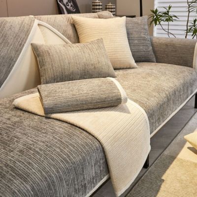 Image showing 1 th FunnyFuzzy Antimicrobial Striped Chenille Couch Cover, 35.4 x 35.4in.
