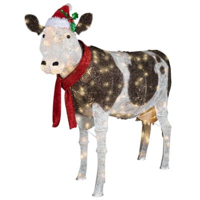 Red Shed Indoor/Outdoor Crystal Splendor Brown and White Cow Christmas Statue