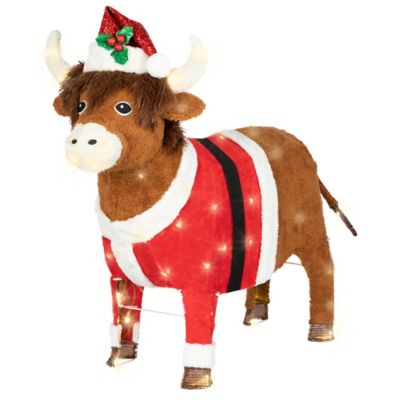 Red Shed Indoor/Outdoor Fuzzy Plush Highlander Cow Christmas Statue