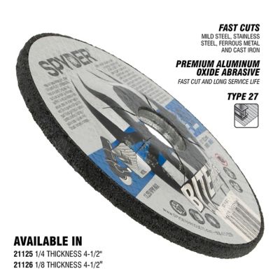 Image showing 1 th Spyder 4.5 in. Aluminum Oxide Grinding Wheel, Type 27, 1/4 in. Thickness