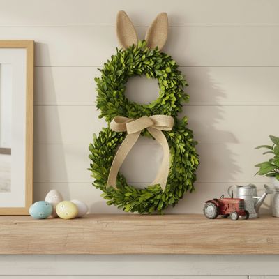 Image showing  18 in. Handcrafted Preserved Boxwood Bunny Wreath