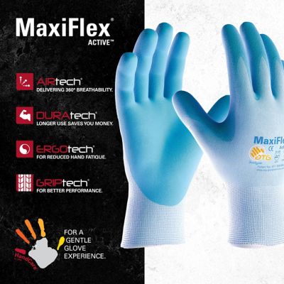 Image showing  MaxiFlex Active Lightweight Nitrile Coated Multi-Purpose Glove with MicroFoam Grip, Touchscreen, Blue, 12 pk.