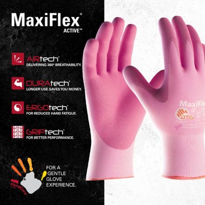 Image showing 1 th ATG MaxiFlex Active Lightweight Nitrile Coated Multi-Purpose Glove with MicroFoam Grip, Touchscreen, Pink, 12 pk.