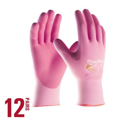 ATG MaxiFlex Active Lightweight Nitrile Coated Multi-Purpose Glove with MicroFoam Grip, Touchscreen, Pink, 12 pk.