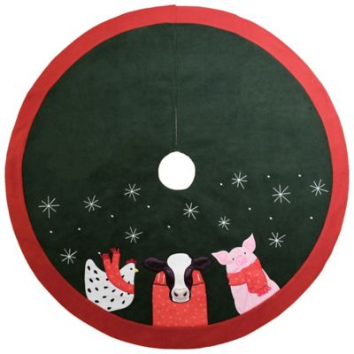 Red Shed 48 in. Embroidered Farm Animal Trio Christmas Tree Skirt