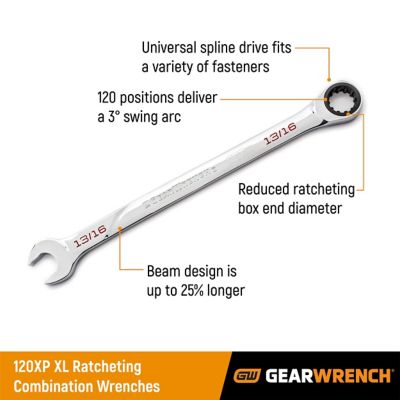 Image showing  15/16 in. 120XP Universal Spline XL Ratcheting Combination Wrench