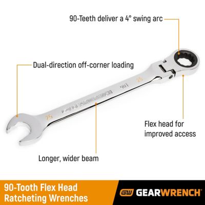 Image showing 1 th GEARWRENCH 1/4 in. 90T 12 pt. Flex Head Ratcheting Combination Wrench