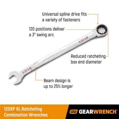 Image showing  1/4 in. 120XP Universal Spline XL Ratcheting Combination Wrench