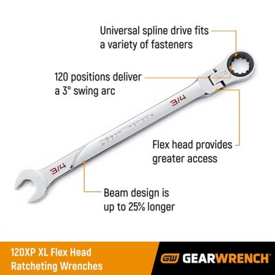 Image showing  3/8 in. 120XP Universal Spline XL Flex Head Ratcheting Combination Wrench