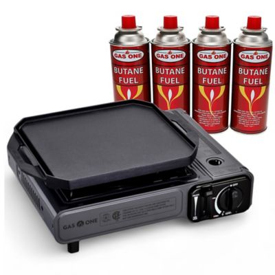 Gas One Portable Butane Camp Stove with Griddle and Fuel