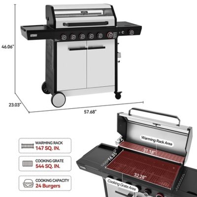 Image showing  6-Burner Gas Grill, with Side Burner, 72,000 BTU, 691 sq. in. Cooking Area, Glass Viewing Window