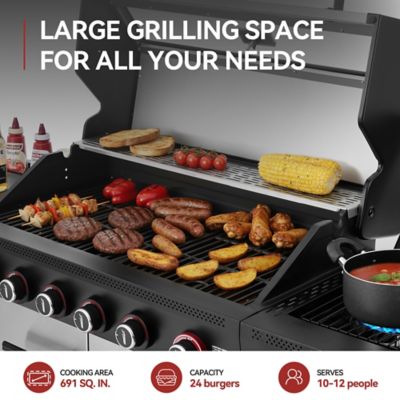 Image showing  6-Burner Gas Grill, with Side Burner, 72,000 BTU, 691 sq. in. Cooking Area, Glass Viewing Window