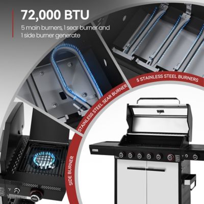 Image showing  6-Burner Gas Grill, with Side Burner, 72,000 BTU, 691 sq. in. Cooking Area, Glass Viewing Window