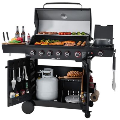 Royal Gourmet 6-Burner Gas Grill, with Side Burner, Side Burner Shelf with Hooks