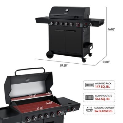 Image showing  6-Burner Gas Grill, with Side Burner, Side Burner Shelf with Hooks