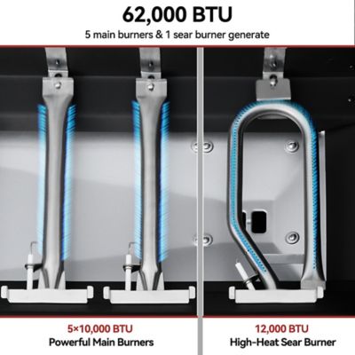 Image showing  6-Burner Gas Grill, with Side Burner, Side Burner Shelf with Hooks